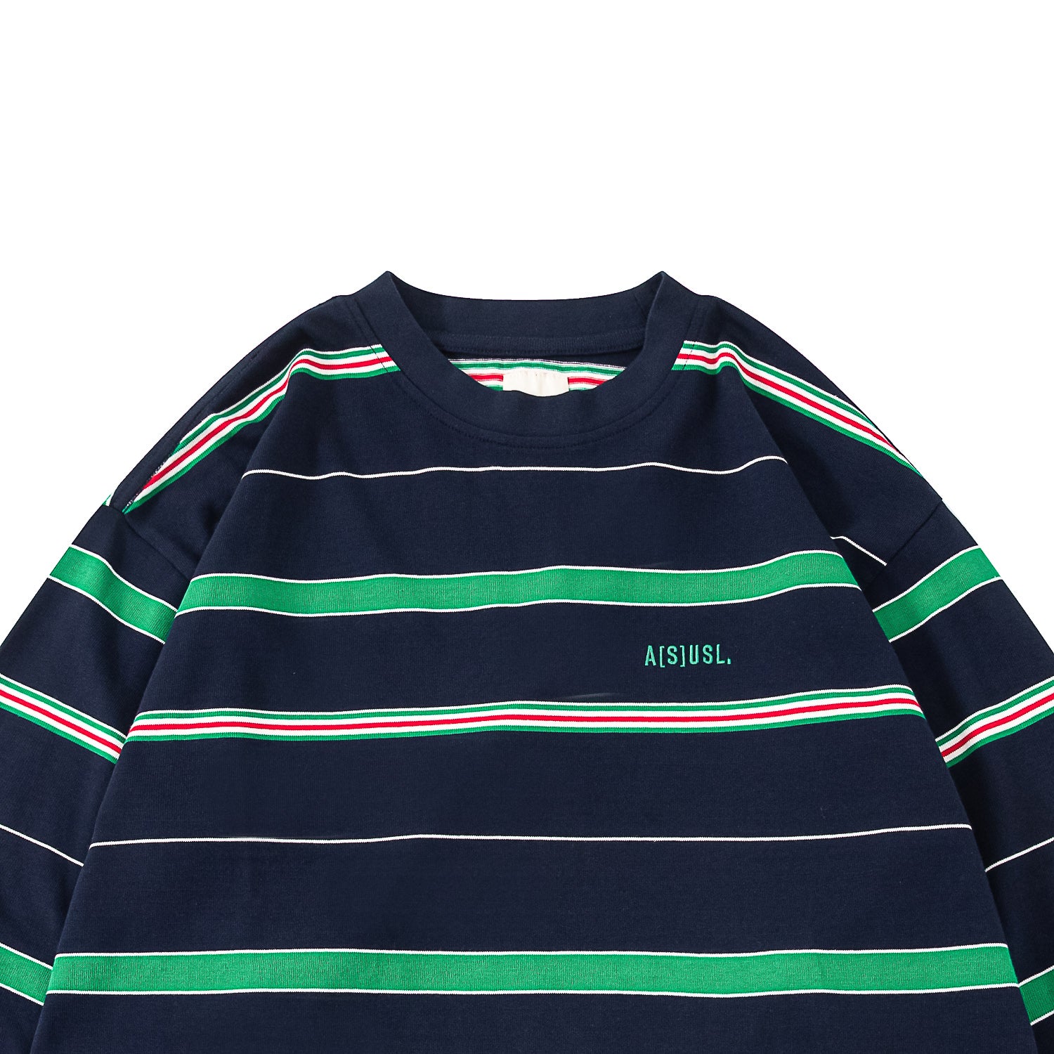 MULTI COLOR BORDER L/S TEE - NAVY