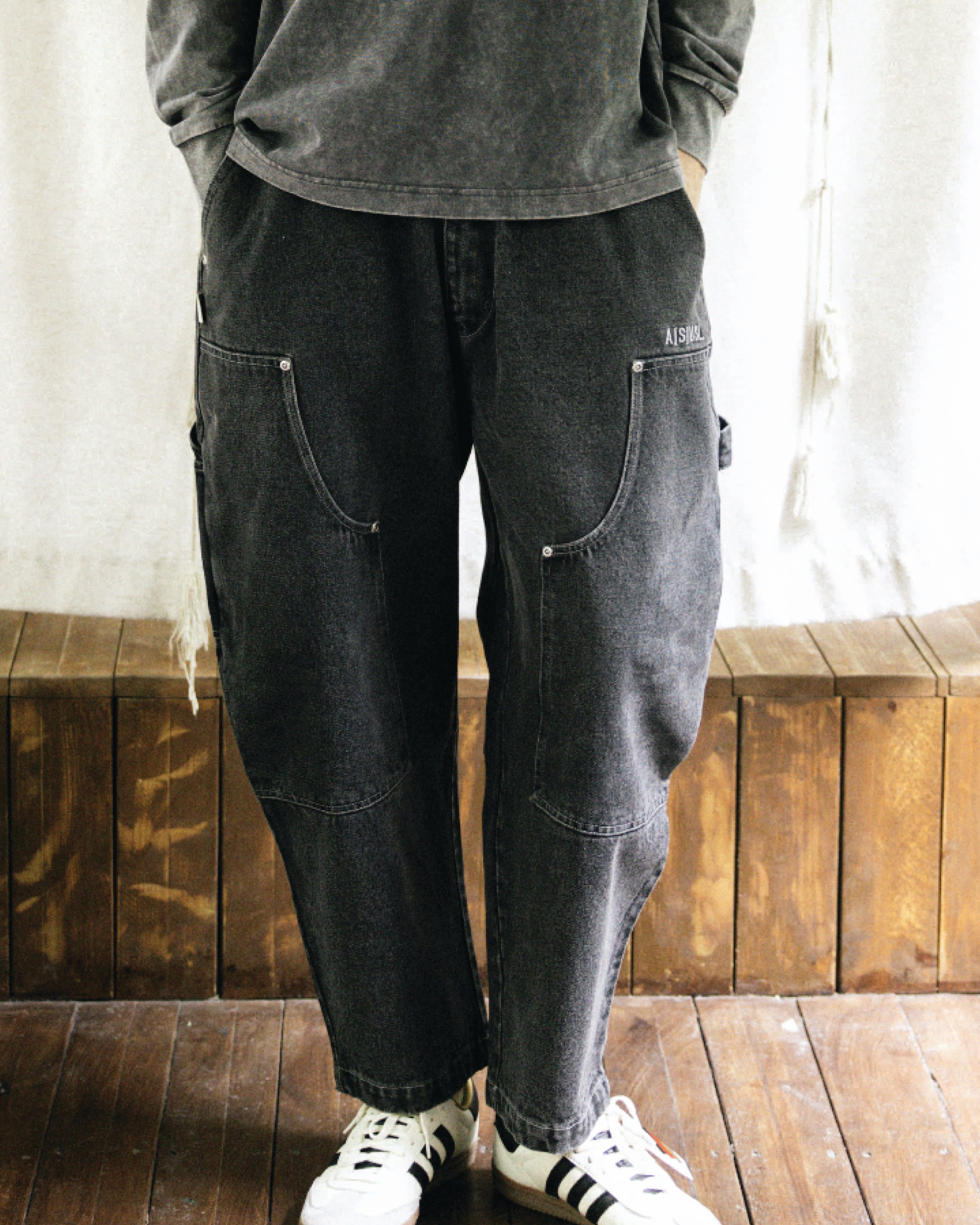 DENIM PATCHWORK PANTS- DENIM BLACK – ASUSL