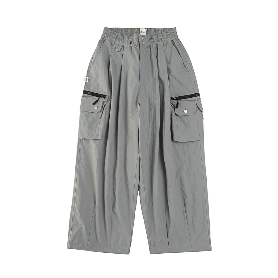 ZIPPER POCKET BALLON PANTS - GREY