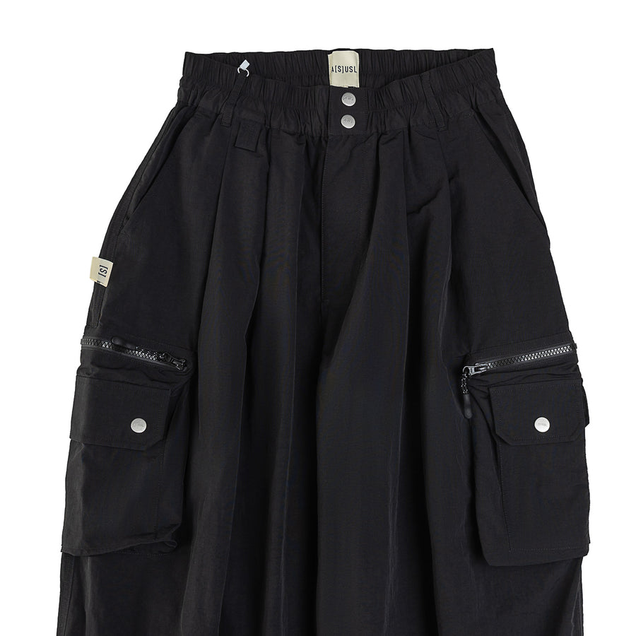 ZIPPER POCKET BALLON PANTS - BLACK