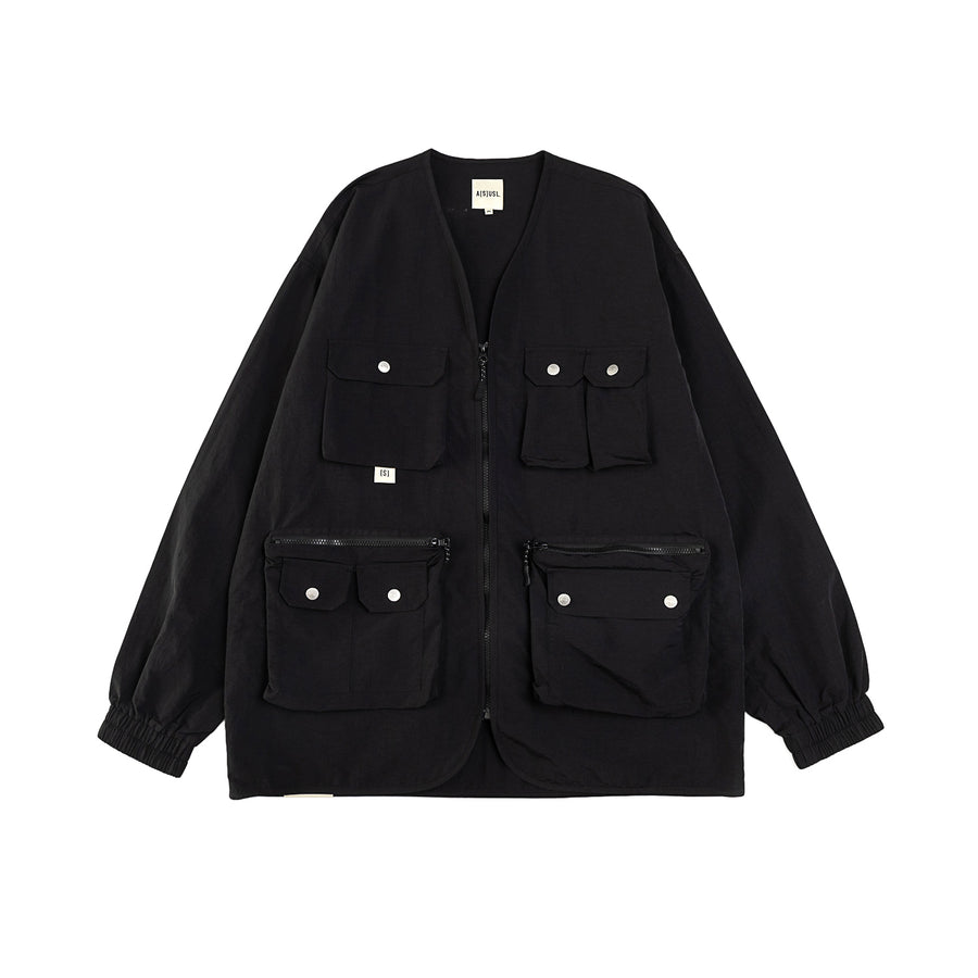 NYLON ZIPPER POCKET JACKET - BLACK