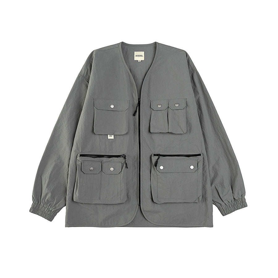 NYLON ZIPPER POCKET JACKET - GREY