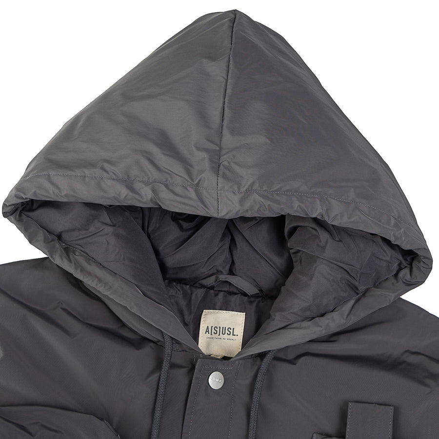 MULTI POCKET LONG DOWN JACKET - CHARCOAL