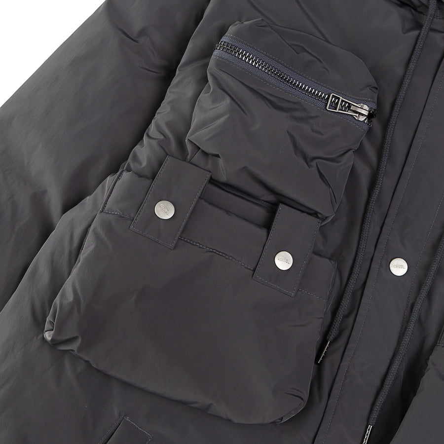 MULTI POCKET LONG DOWN JACKET - CHARCOAL