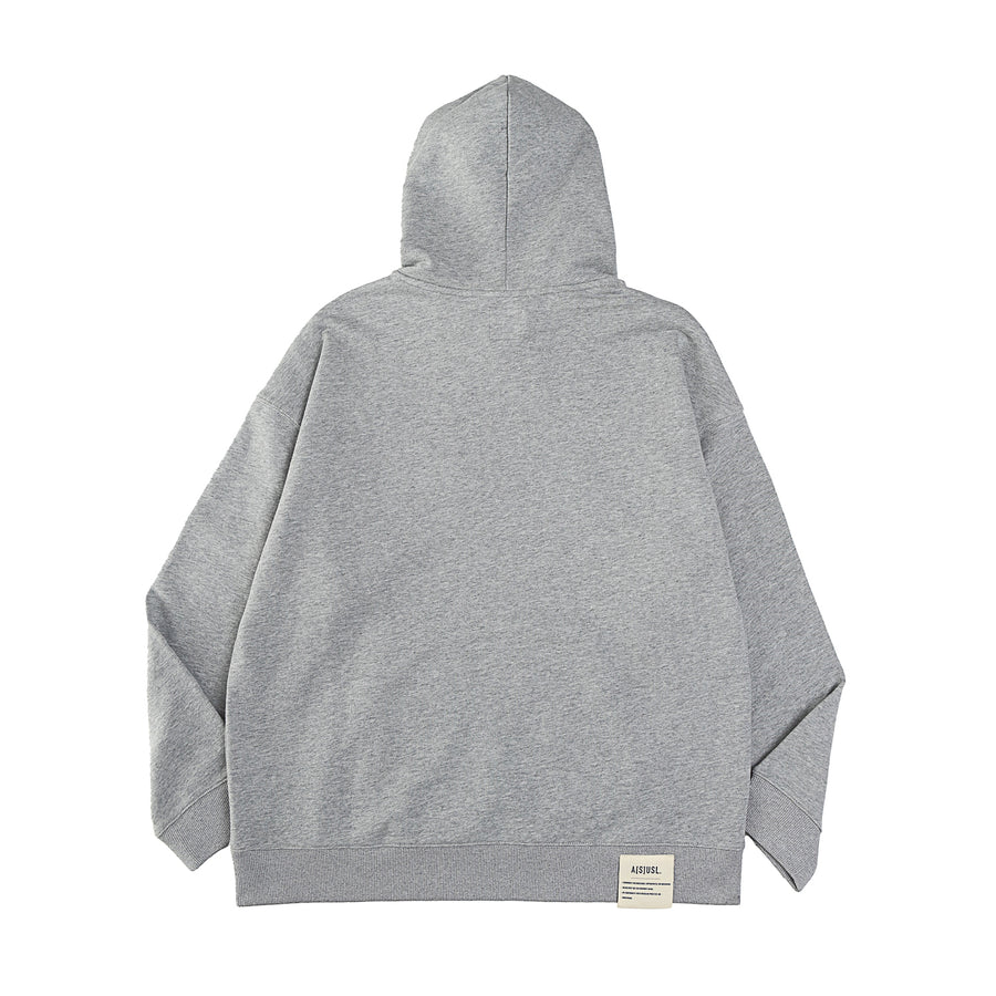 FLOCKING EMBROIDERY LOGO HOODIE - HEATHER GREY