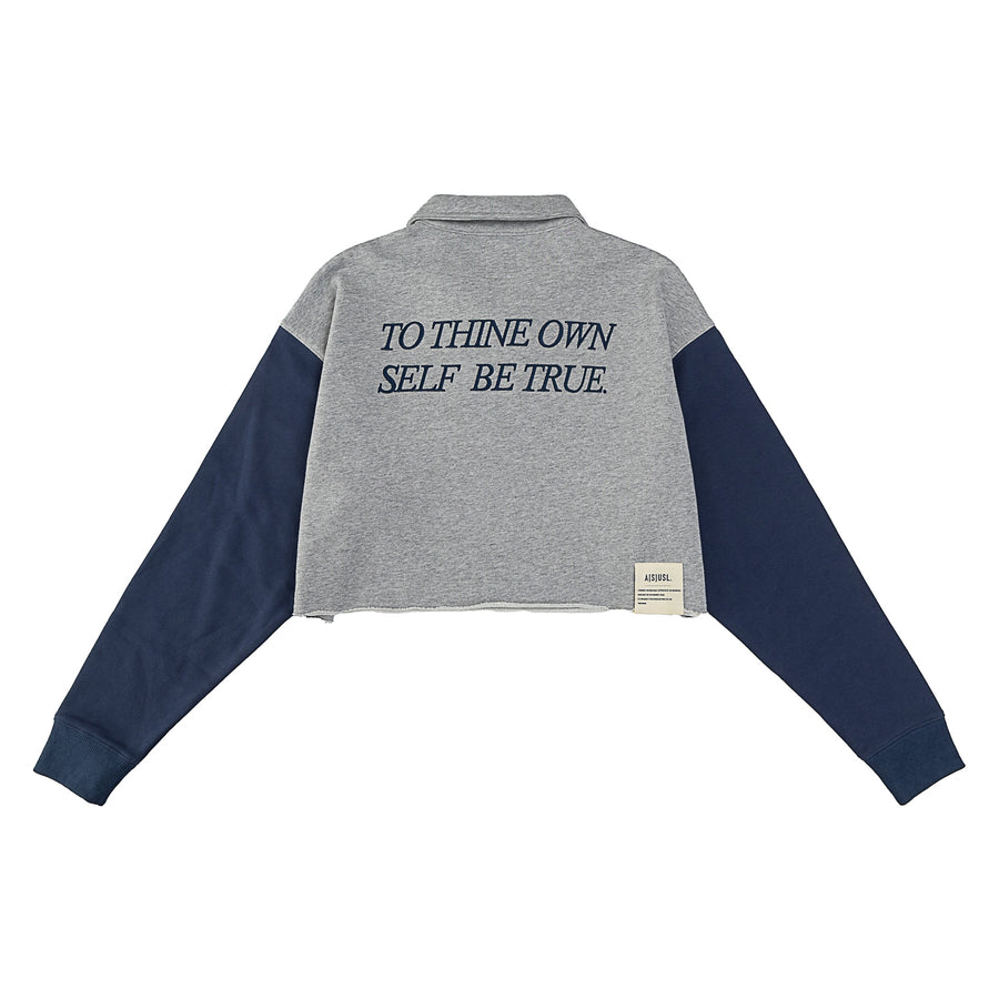 BE TRUE CROP POLO SWEATSHIRT - HEATHER GREY