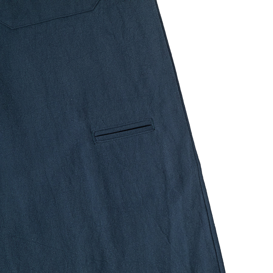 Navy Linen Pants with Zip Pockets and Cuffed Design