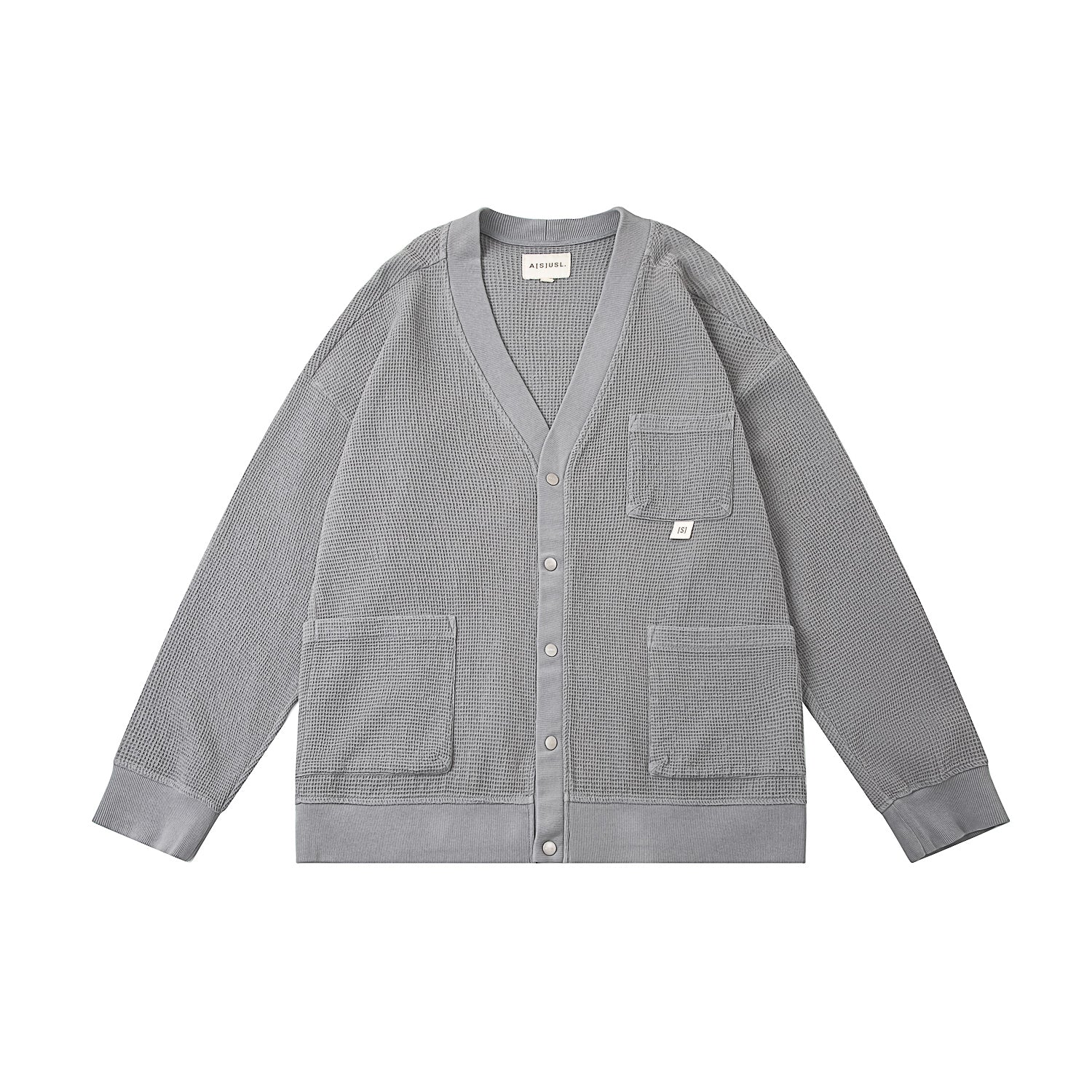 PIGMENT DYE WAFFLE CARDIGAN - GREY
