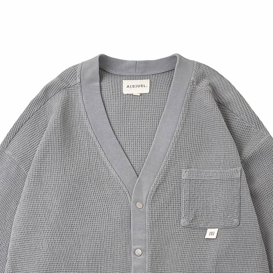 PIGMENT DYE WAFFLE CARDIGAN GREY - Main Image