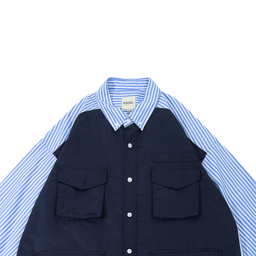 PATCHWORK FOUR POCKETS SHIRT - BLUE STRIPES