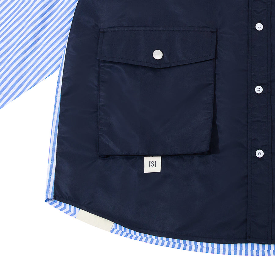 PATCHWORK FOUR POCKETS SHIRT - BLUE STRIPES