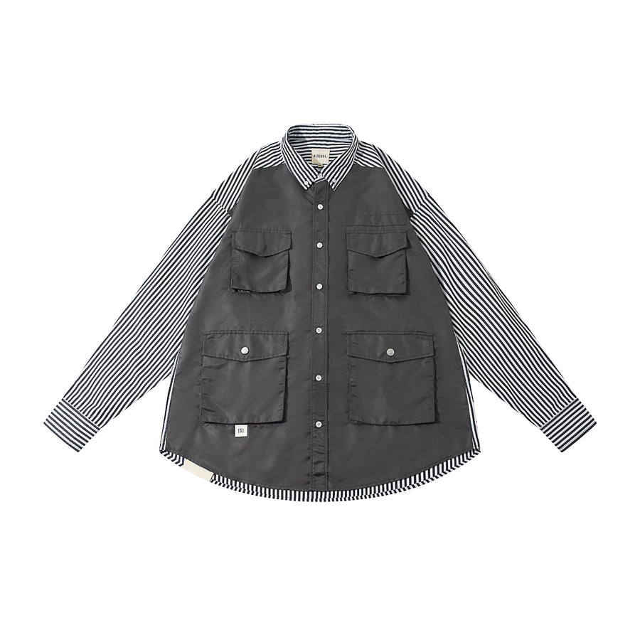 PATCHWORK FOUR POCKETS SHIRT - BLACK STRIPES