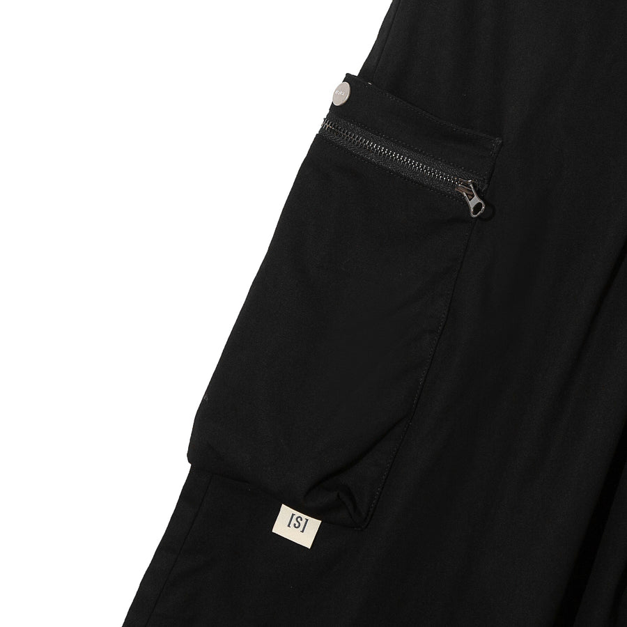 CANVAS ZIPPER POCKET WIDE PANTS - BLACK