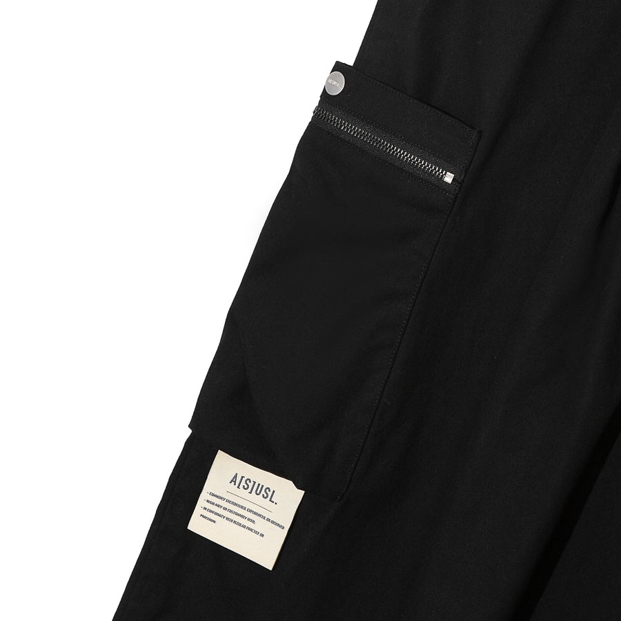 CANVAS ZIPPER POCKET WIDE PANTS - BLACK