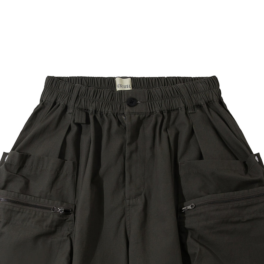 CANVAS ZIPPER POCKET BALLON SHORTS - GREY