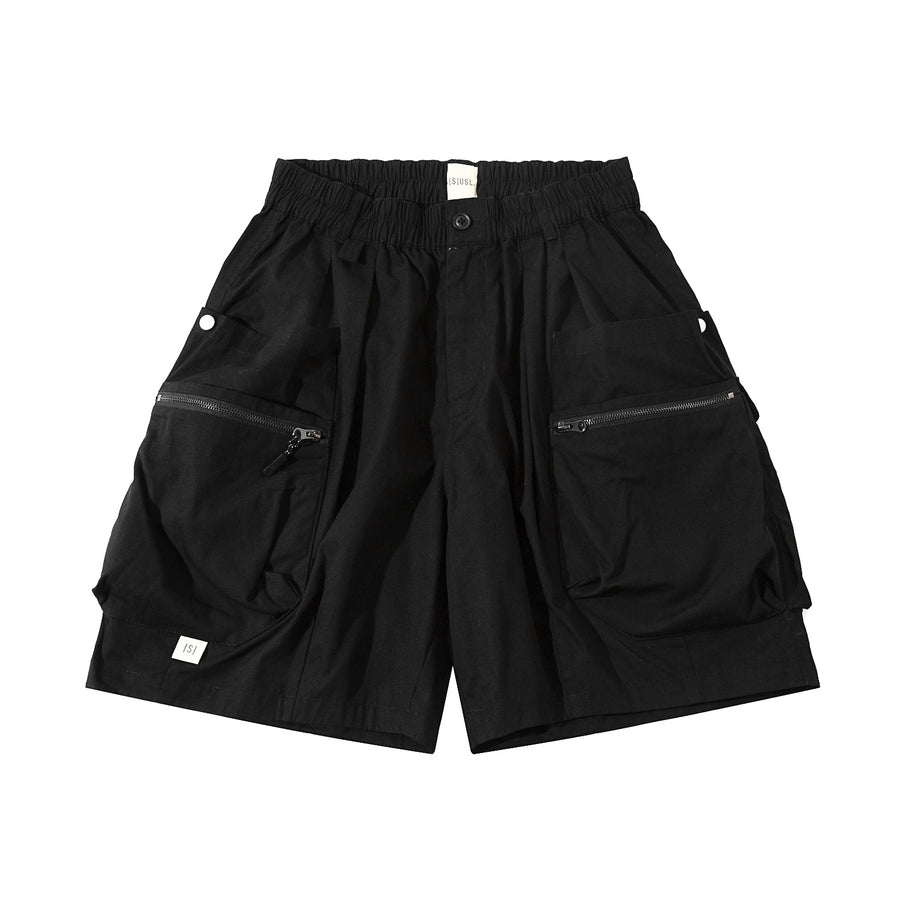 CANVAS ZIPPER POCKET BALLON SHORTS - BLACK