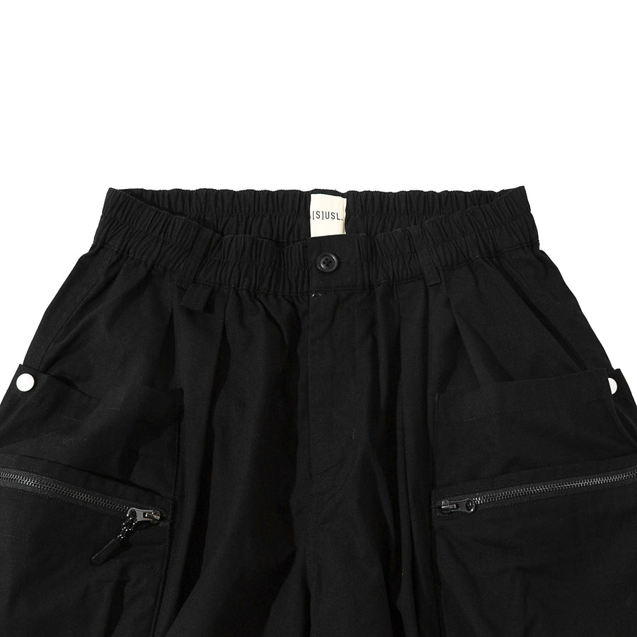 CANVAS ZIPPER POCKET BALLON SHORTS - BLACK