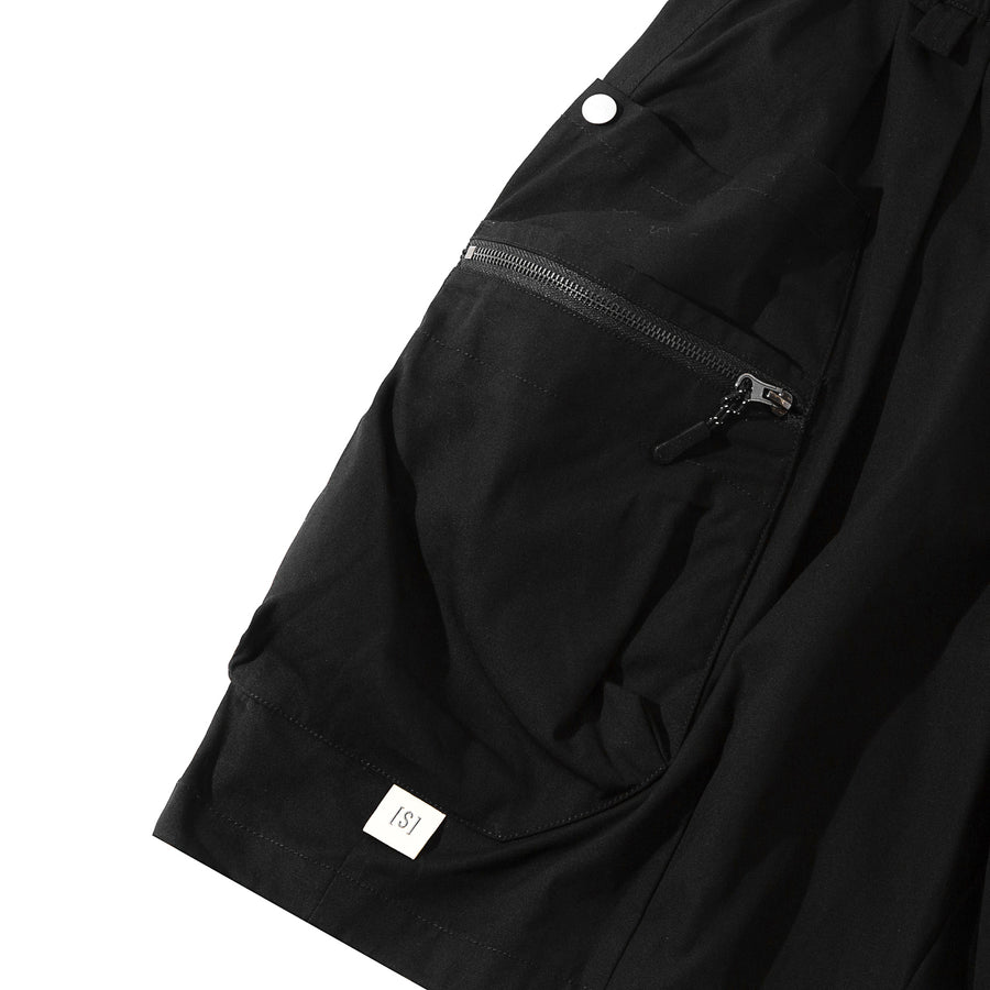 CANVAS ZIPPER POCKET BALLON SHORTS - BLACK