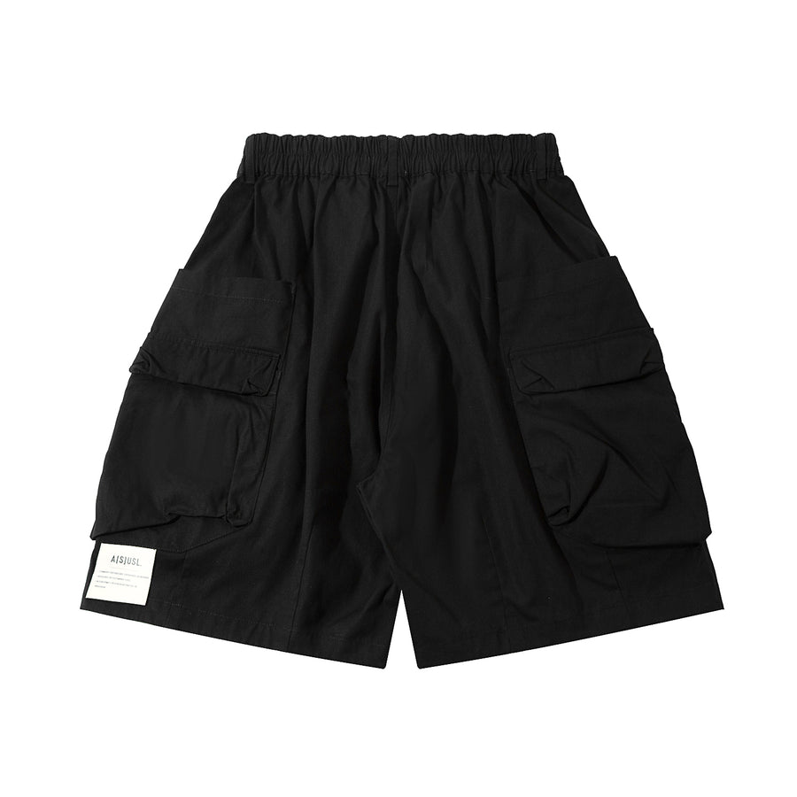 CANVAS ZIPPER POCKET BALLON SHORTS - BLACK