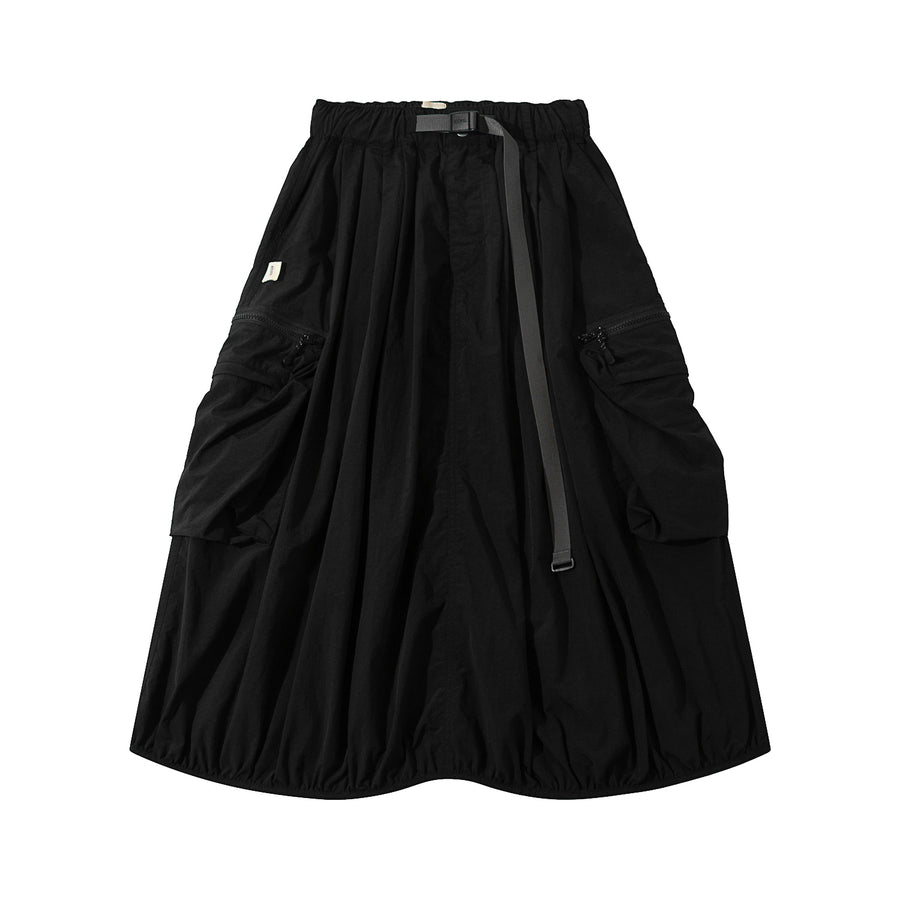 DOUBLE ZIPPER POCKET BALLON SKIRT - BLACK