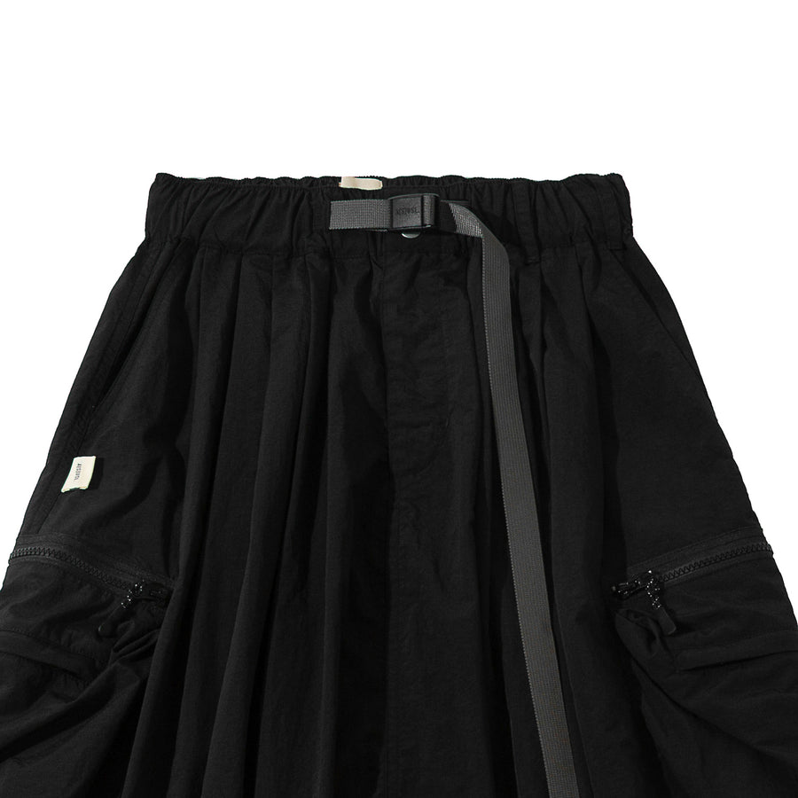 DOUBLE ZIPPER POCKET BALLON SKIRT - BLACK