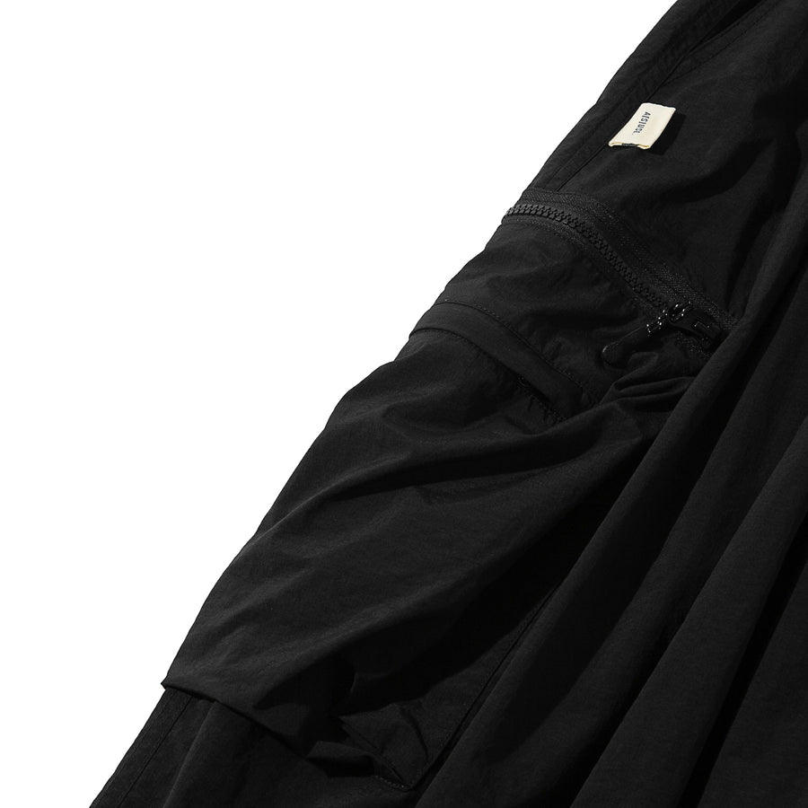 DOUBLE ZIPPER POCKET BALLON SKIRT - BLACK