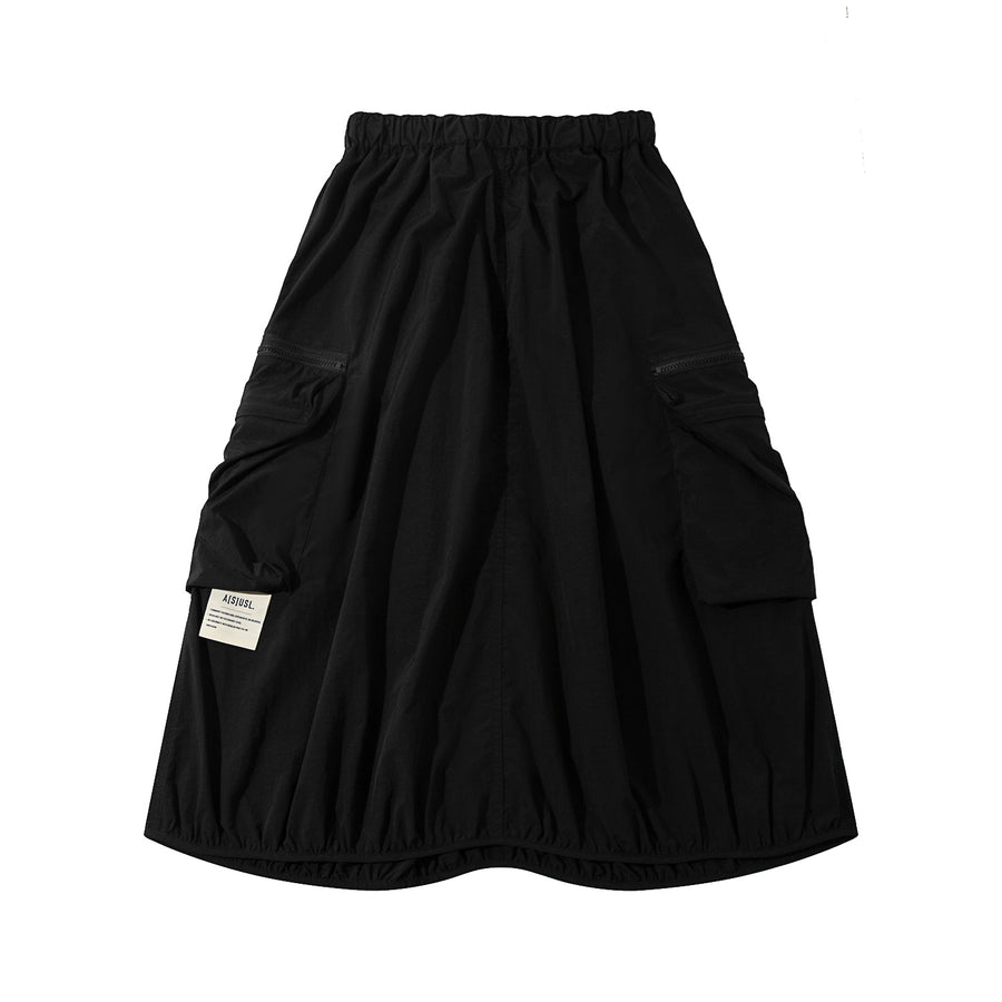 DOUBLE ZIPPER POCKET BALLON SKIRT - BLACK