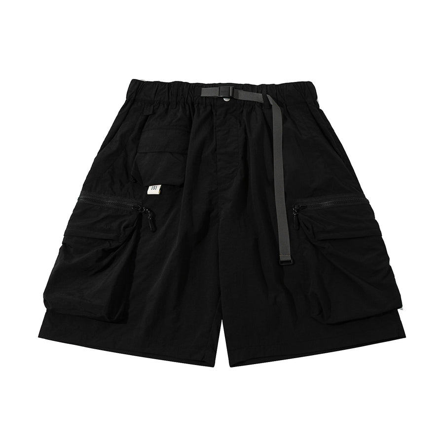 DOUBLE ZIPPER POCKET SHORTS - BLACK