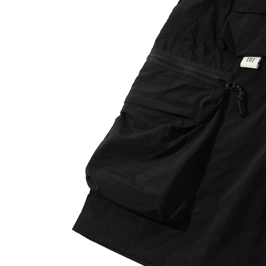 DOUBLE ZIPPER POCKET SHORTS - BLACK