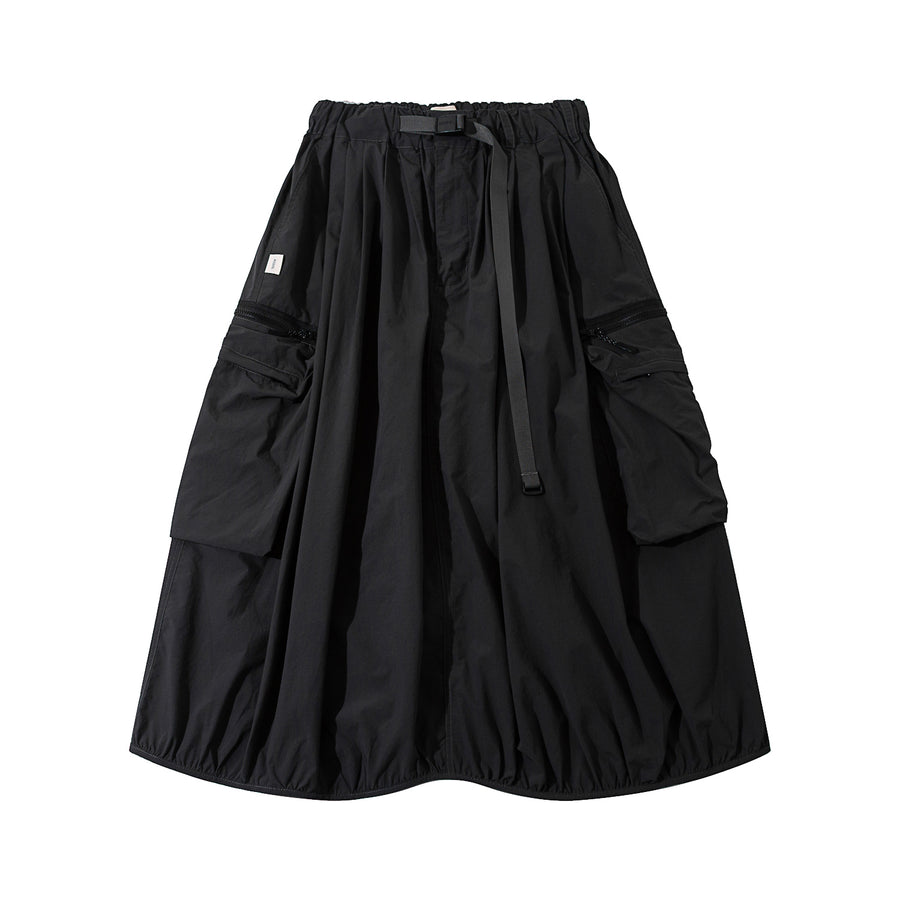 DOUBLE ZIPPER POCKET BALLON SKIRT - CHARCOAL