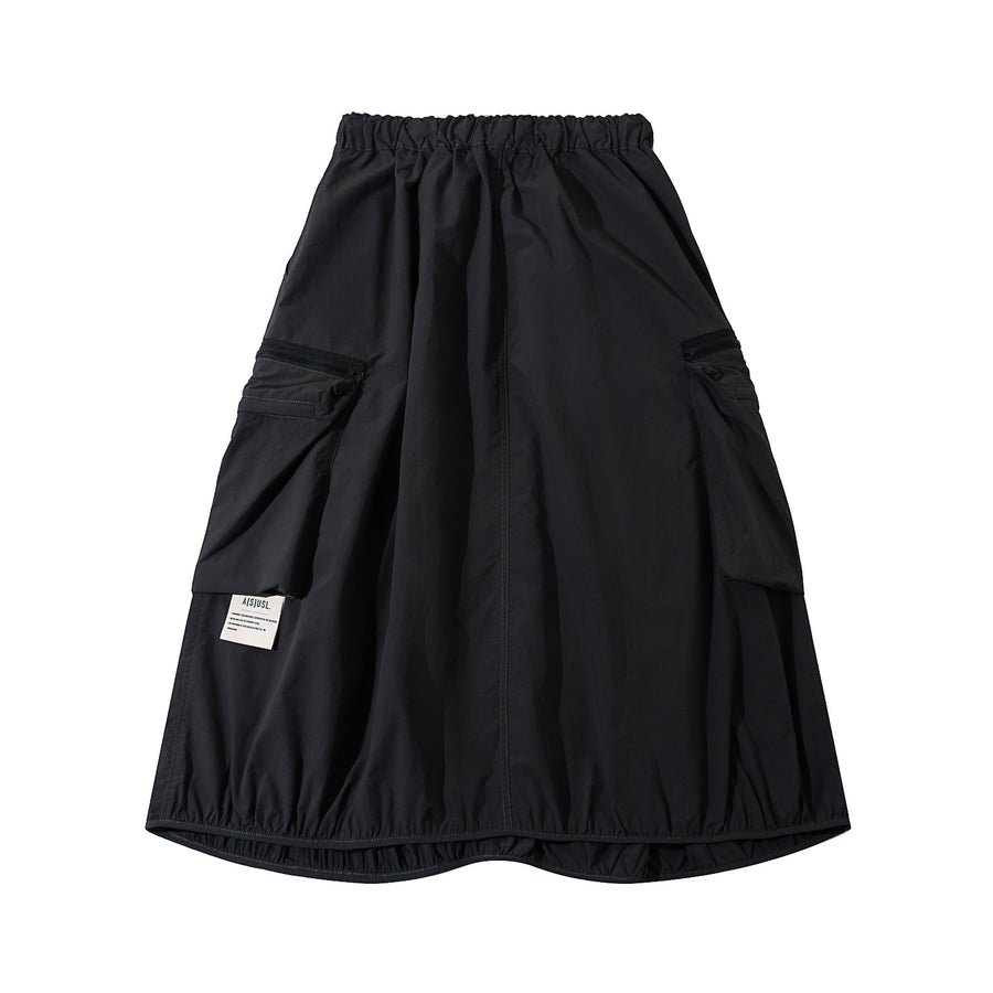 DOUBLE ZIPPER POCKET BALLON SKIRT - CHARCOAL