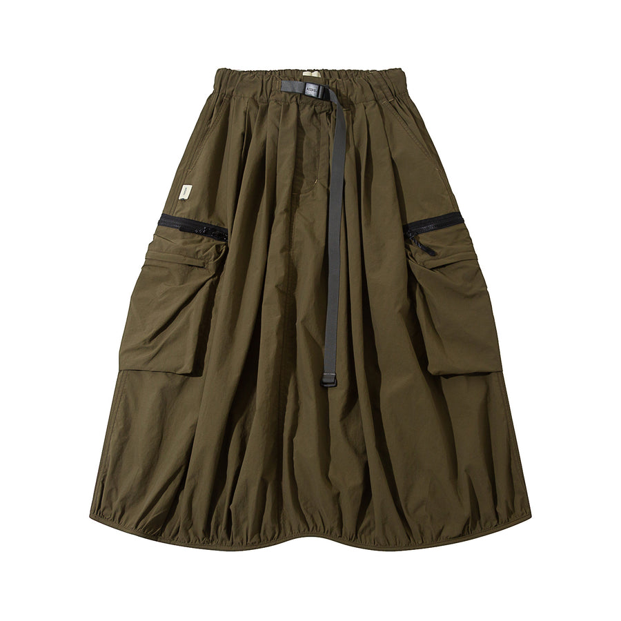 DOUBLE ZIPPER POCKET BALLON SKIRT - MOKA