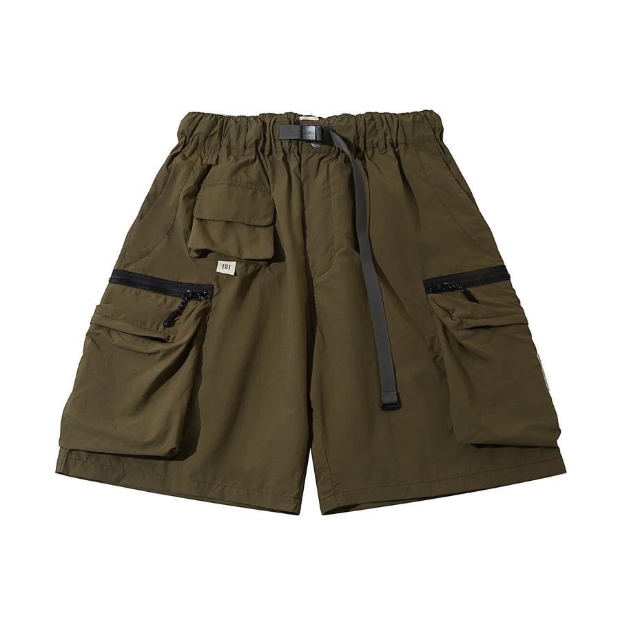 DOUBLE ZIPPER POCKET SHORTS - MOKA