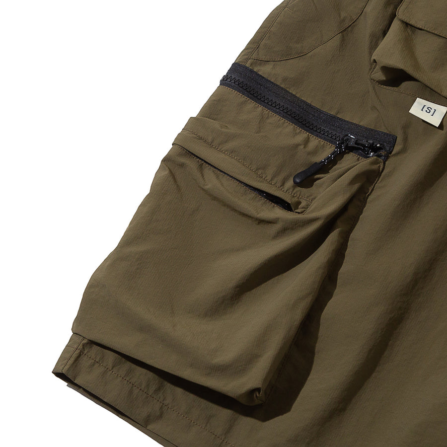 DOUBLE ZIPPER POCKET SHORTS - MOKA