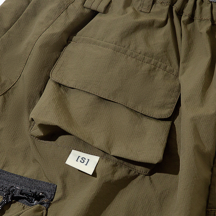 DOUBLE ZIPPER POCKET SHORTS - MOKA