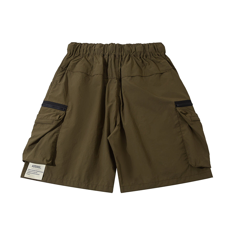 DOUBLE ZIPPER POCKET SHORTS - MOKA