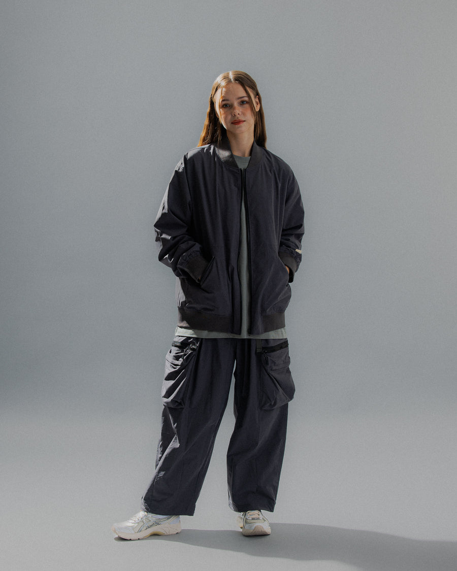 NYLON ZIPPER POCKET PANTS - BLACK