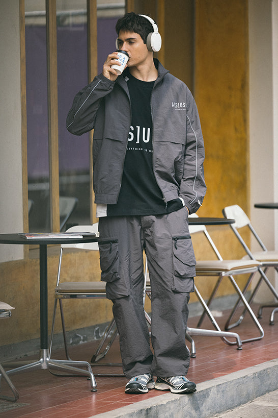 REFLECTIVE LOGO TRACK JACKET - CHARCOAL