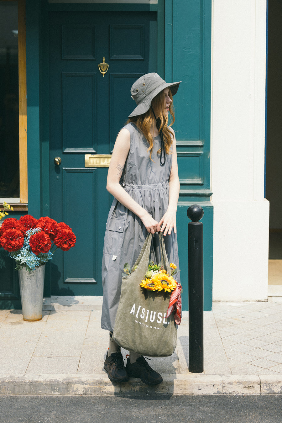 COTTON/NYLON POCKETS LONG DRESS - BLACK