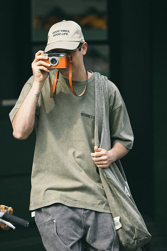 SNOW WASH PHOTO PRINT TEE - CHARCOAL