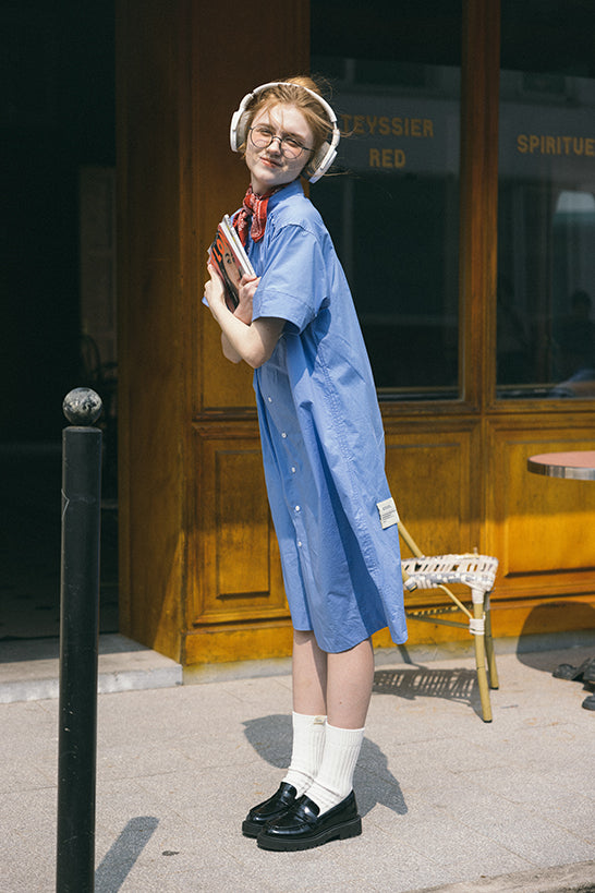 POCKET SHIRT DRESS - BLUE