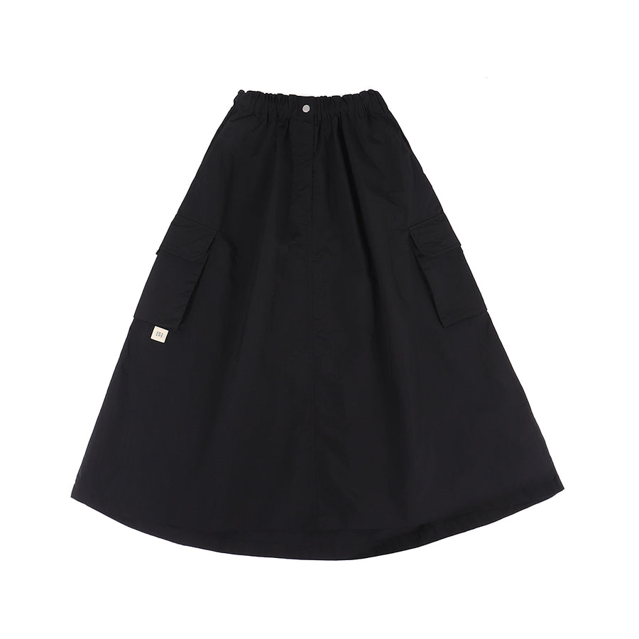 NYLON POCKETS FLARE SKIRT - BLACK