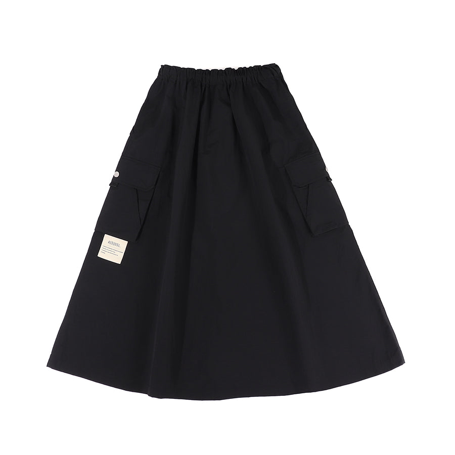 NYLON POCKETS FLARE SKIRT - BLACK