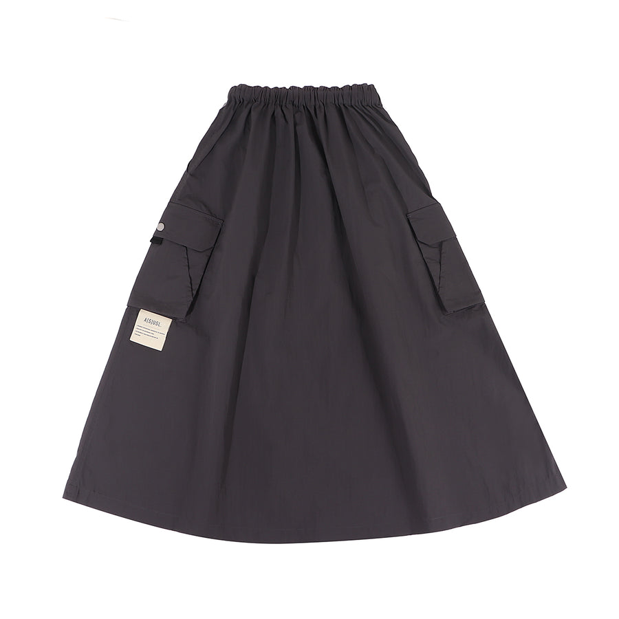 NYLON POCKETS FLARE SKIRT - CHARCOAL