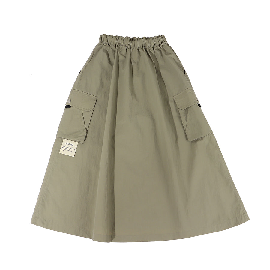 NYLON POCKETS FLARE SKIRT - LIGHT KHAKI