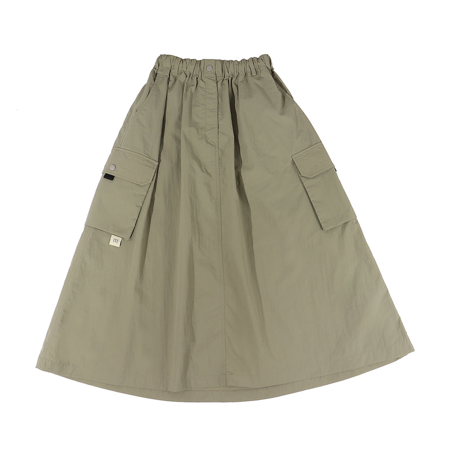 NYLON POCKETS FLARE SKIRT - LIGHT KHAKI