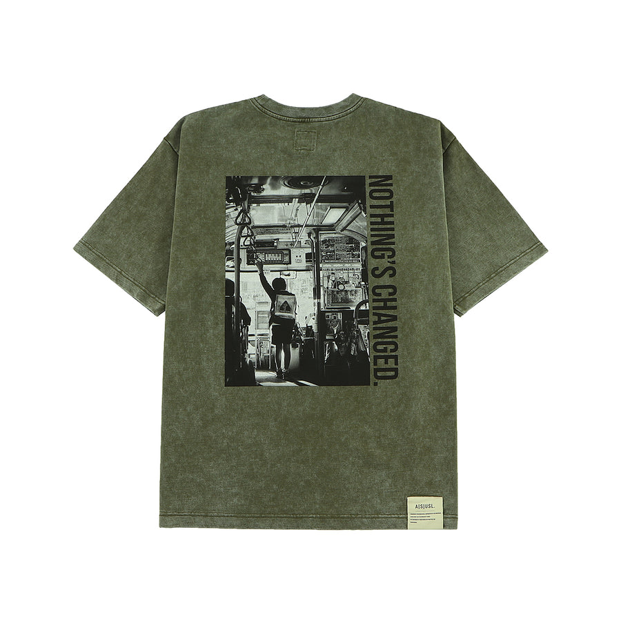 SNOW WASH PHOTO PRINT TEE - OLIVE