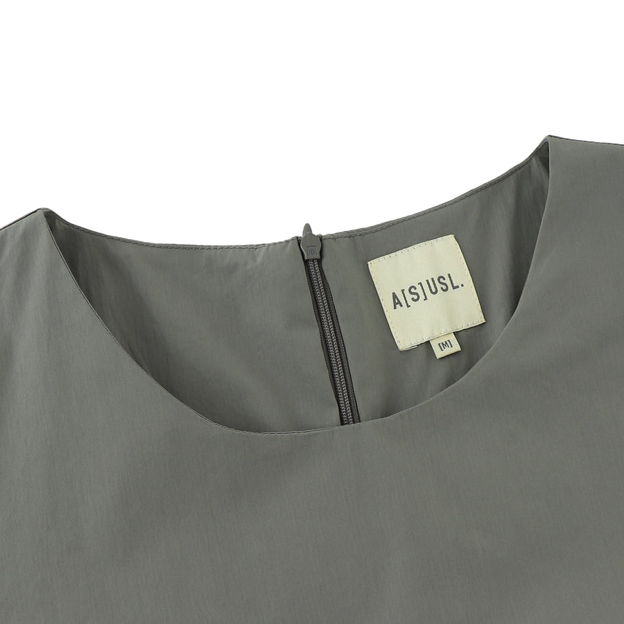 COTTON/NYLON POCKETS LONG DRESS - CHARCOAL
