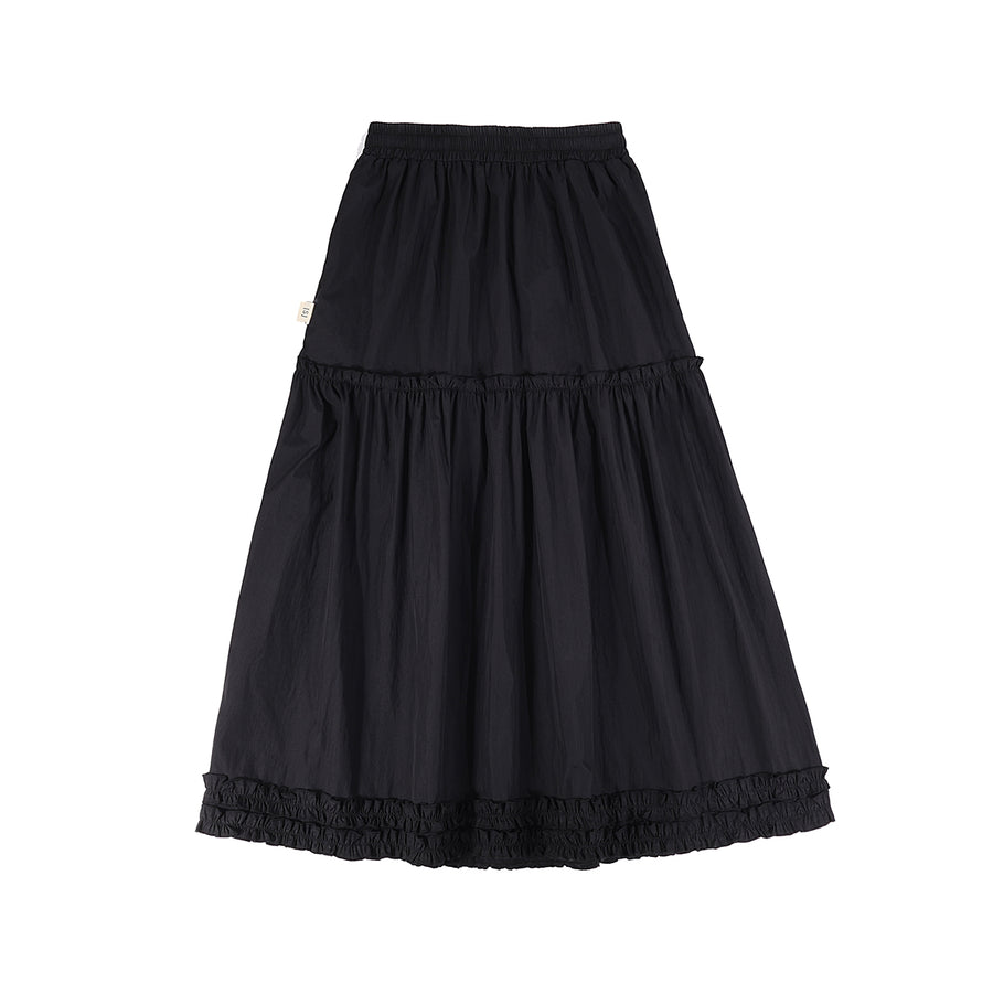 2 LAYERS RUFFLES SKIRT - BLACK