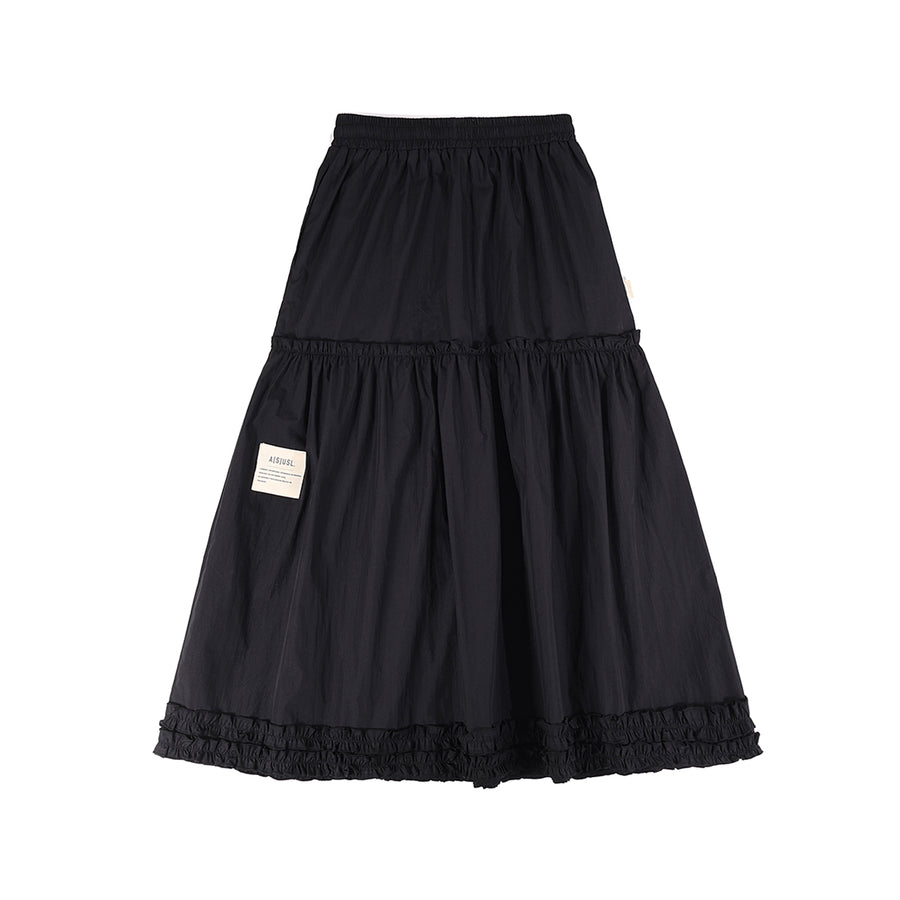 2 LAYERS RUFFLES SKIRT - BLACK